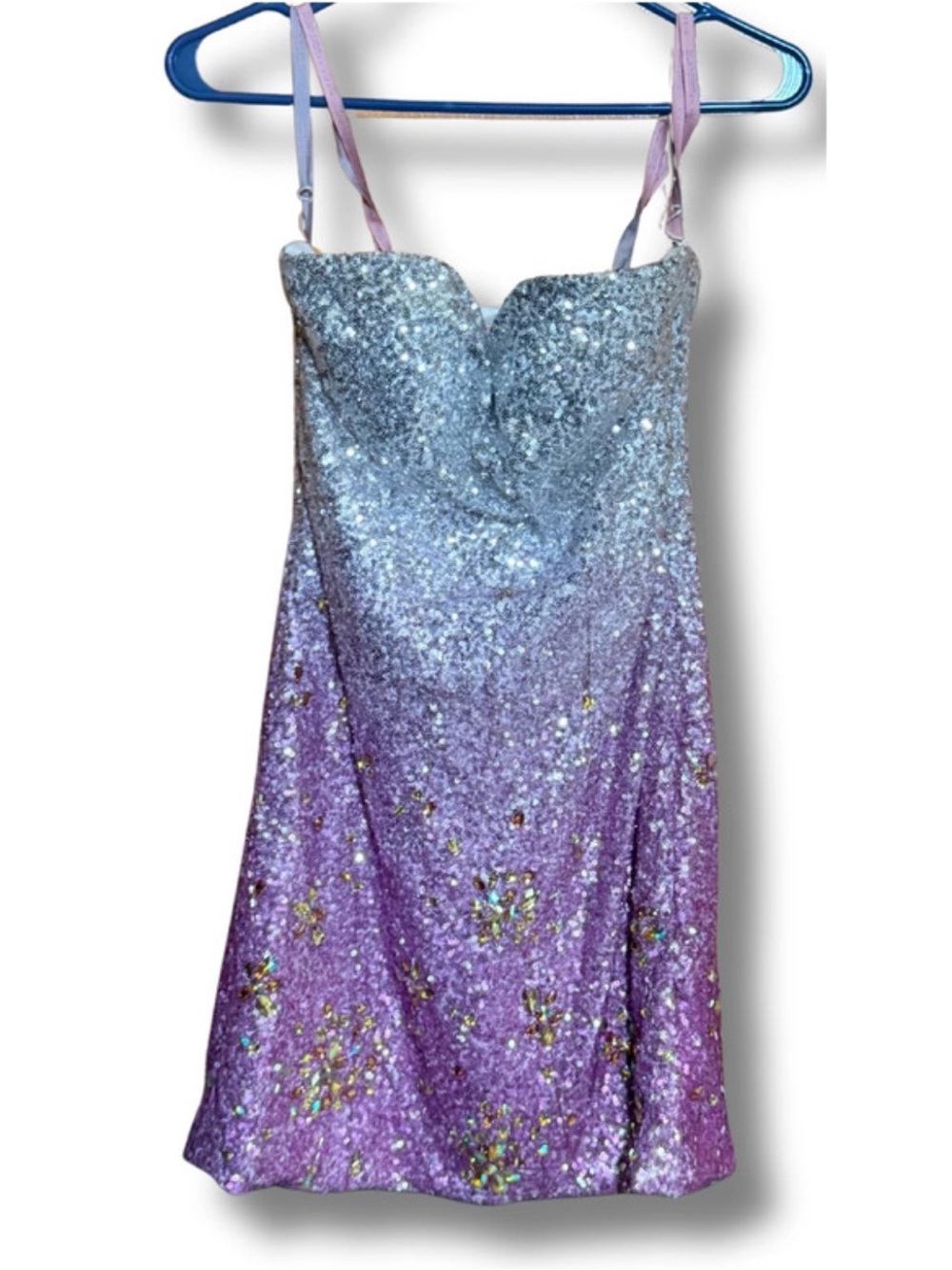 Blush Sequin Ombre Prom or Party Dress in Silver and Purple